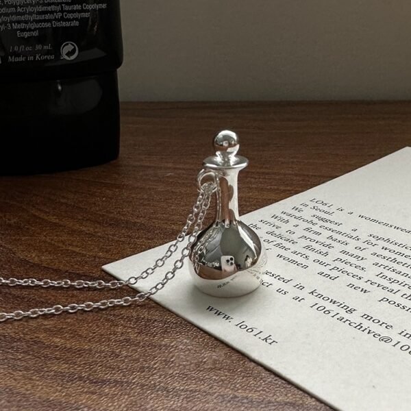 Sterling Silver Flask Pendant Necklace, Vintage-Style Mini Whiskey Bottle Charm, Dainty Everyday Jewelry