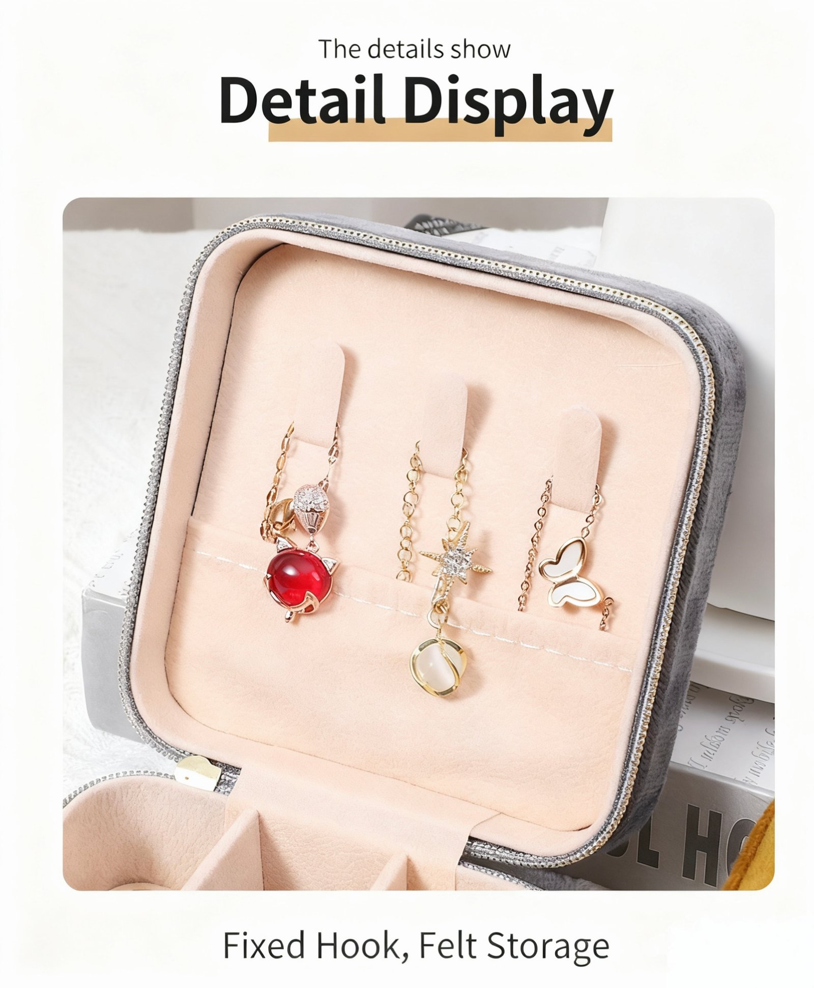 Compact Travel Jewelry Box - Double-Layer Organizer for Rings, Earrings, Necklaces, Bracelets (Multiple Colors Available), Scratch-Free, Portable - Image 15