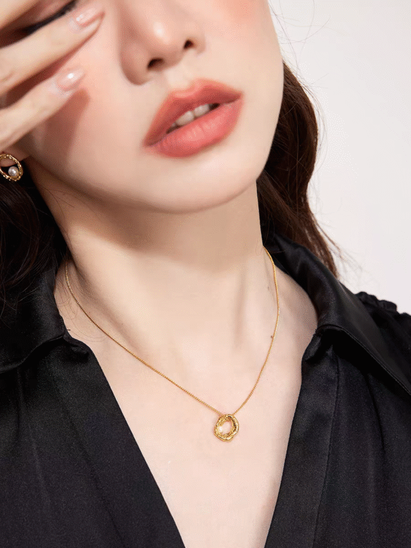 The Gallery Necklace - Hammered Circle and Natural Pearl Pendant, A Conversation Starting Piece