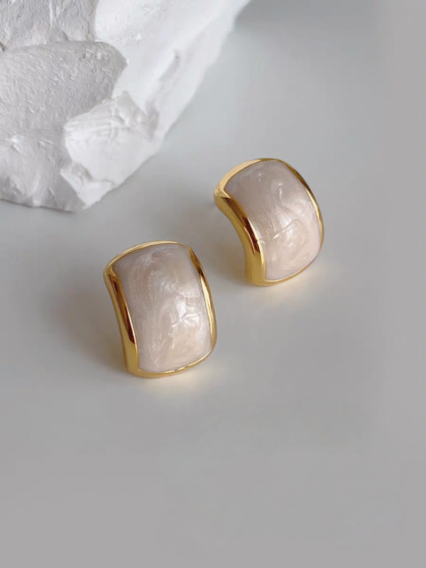French Style Ear Clips | White Enamel & Gold Tone Earrings, No Piercing Needed, Everyday Elegance