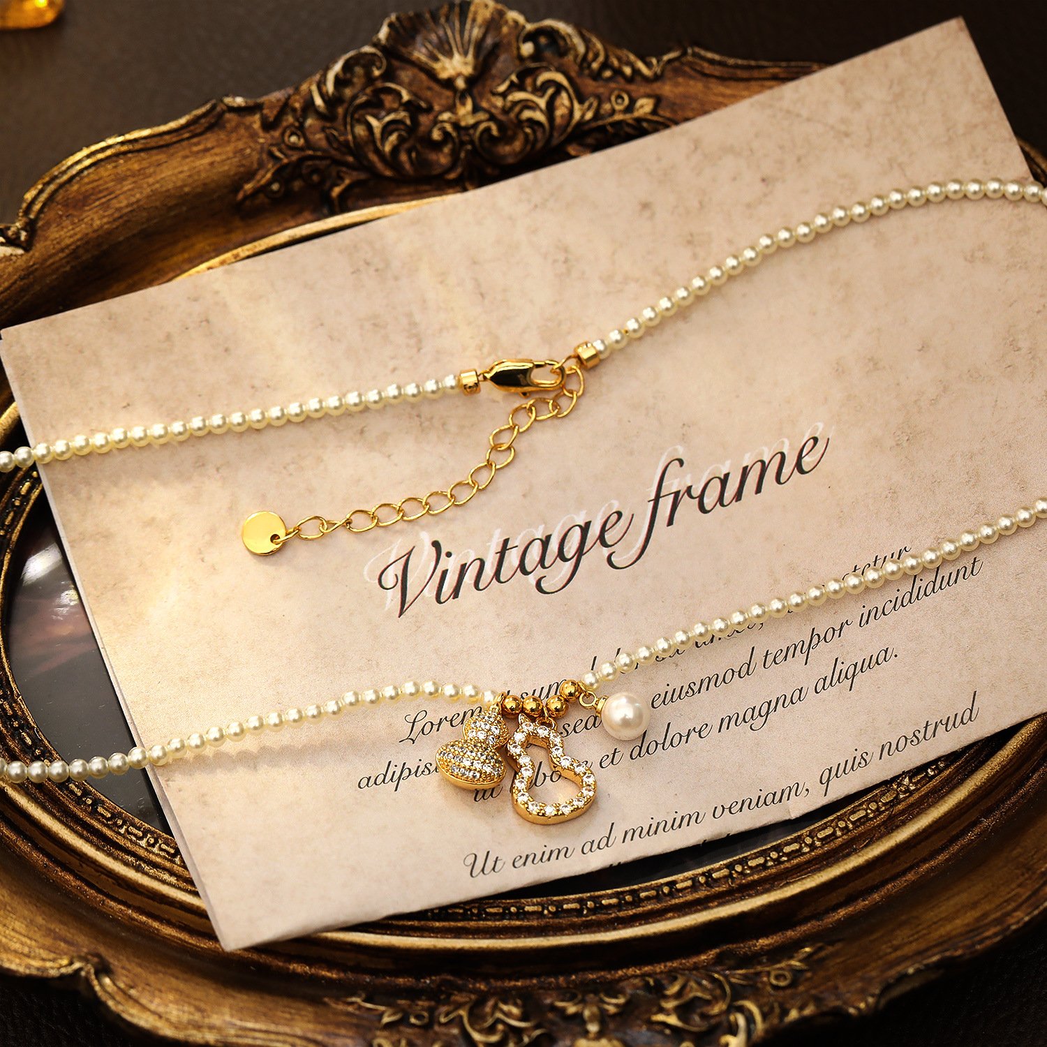 The Lucky Gourd Pendant Necklace - Pearl Strand & Zircon-Encrusted Lucky Gourd, Eastern Symbol of Good Fortune, Light Luxury Jewelry for Daily/Gift - Image 2