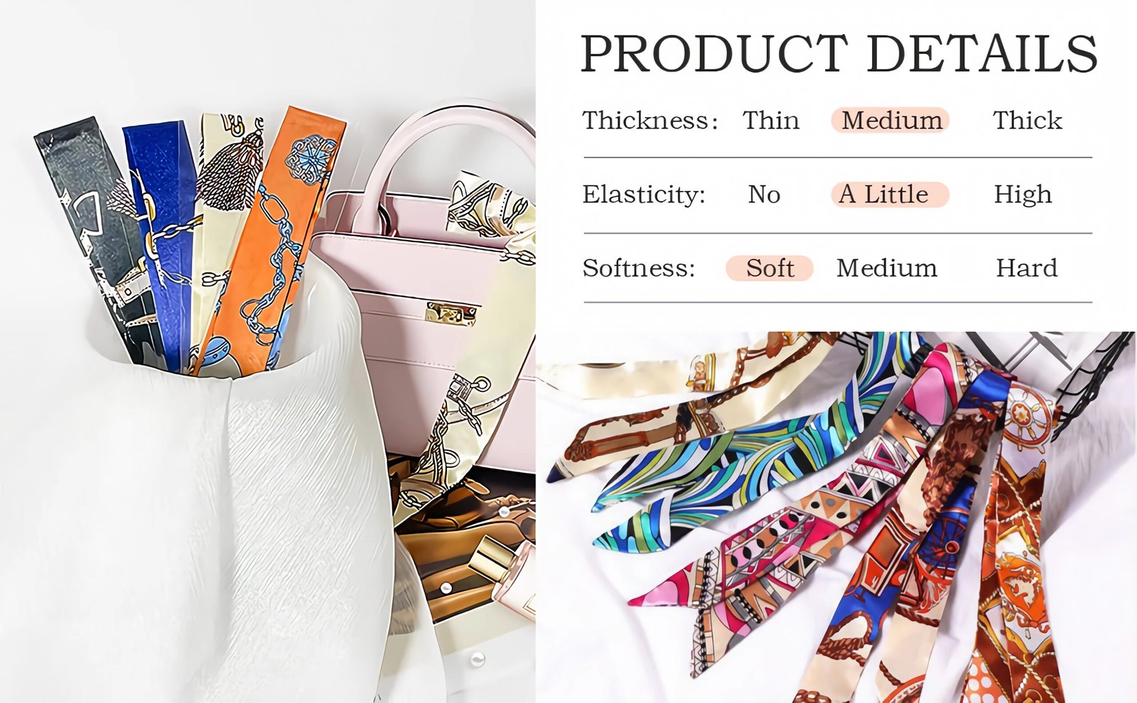 6 Pack Scarf Bags for Women - Narrow Scarf Hair & Neck Scarves - Fashion Gifts - Image 8