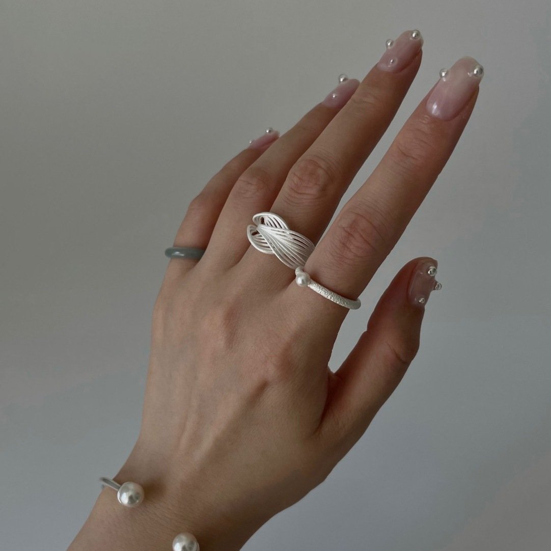 Textured Weave Ring, Open Band Adjustable Ring, 925 Sterling Silver with Matte Finish - Image 2