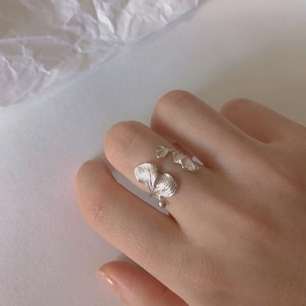 Resilience Ginkgo Leaf Ring - 925 Silver Open Poetic Nature Jewelry with Detailed Veins, Meaningful Gift for Growth, Open Adjustable Botanical Jewelry for Nature Lovers