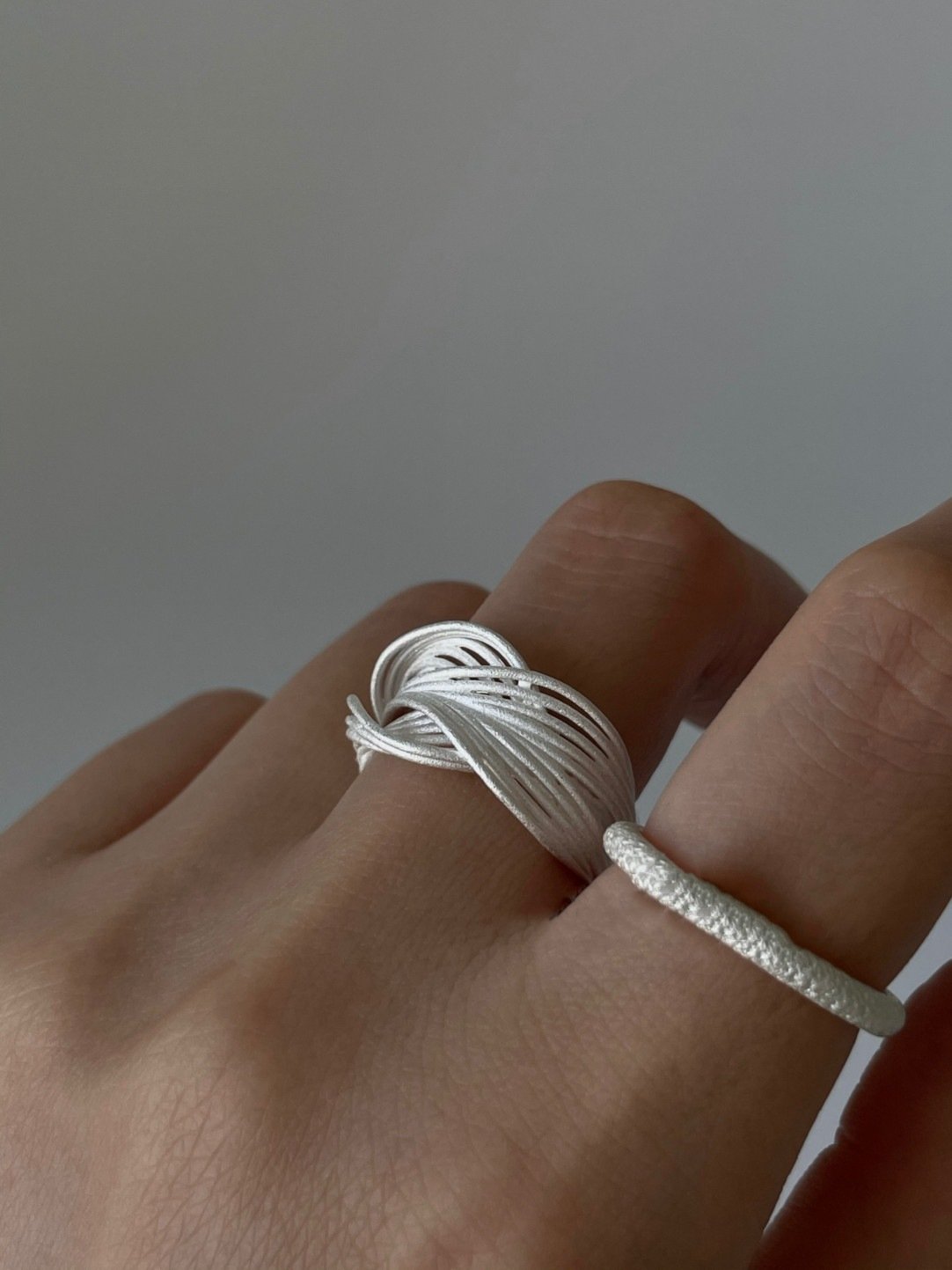 Textured Weave Ring, Open Band Adjustable Ring, 925 Sterling Silver with Matte Finish - Image 6