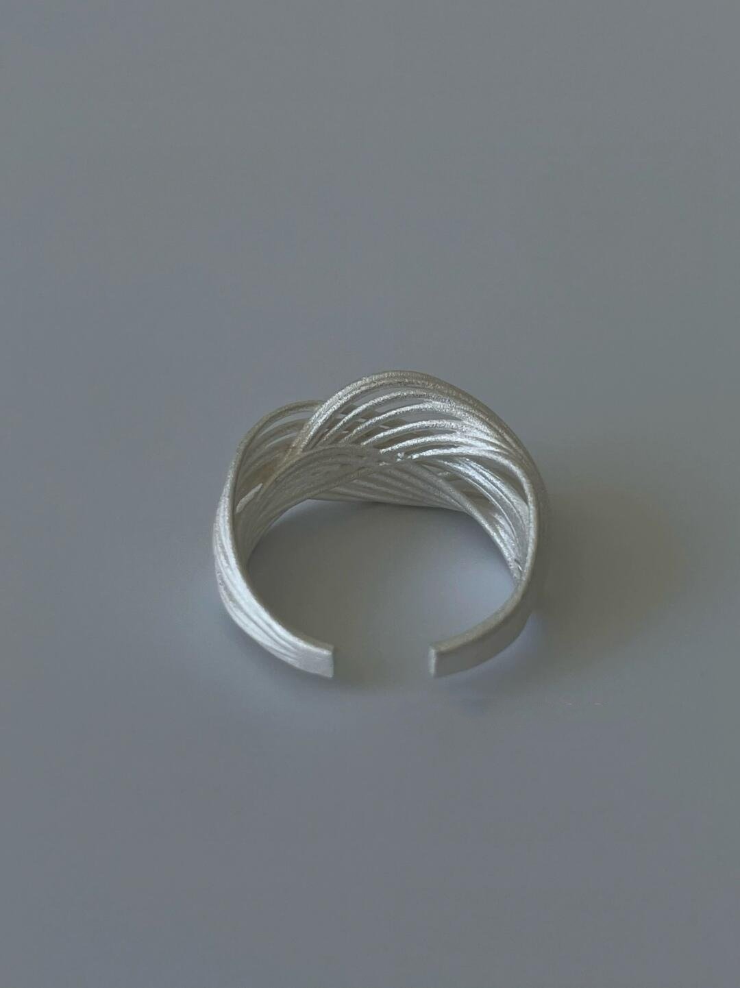 Textured Weave Ring, Open Band Adjustable Ring, 925 Sterling Silver with Matte Finish - Image 3