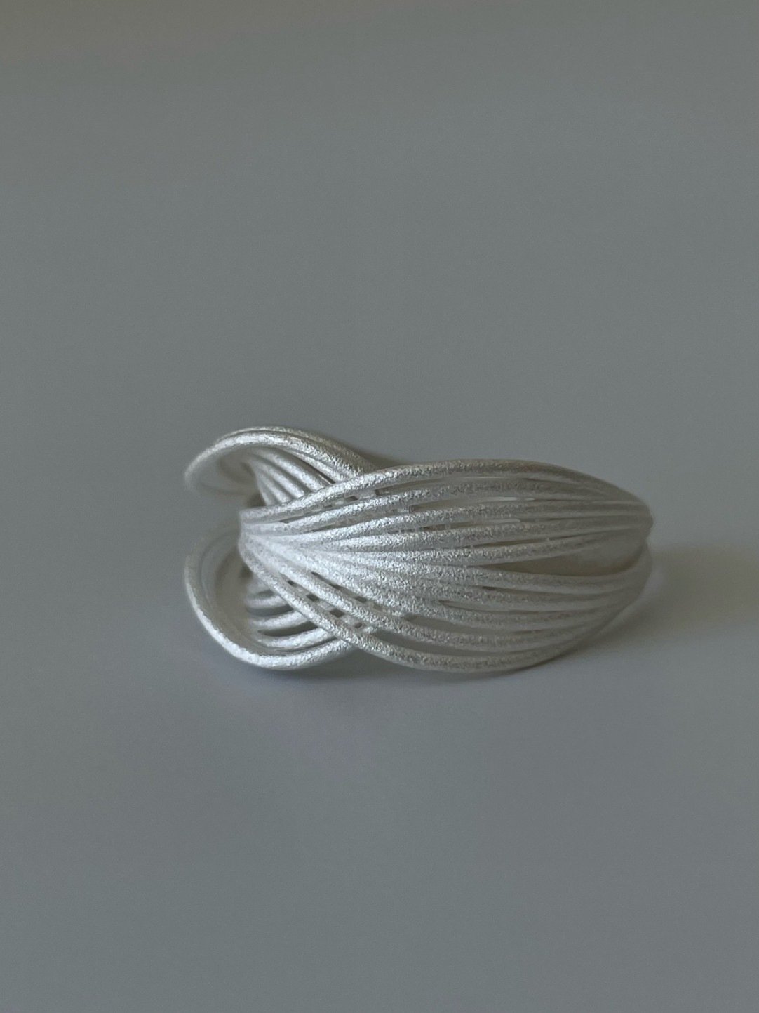 Textured Weave Ring, Open Band Adjustable Ring, 925 Sterling Silver with Matte Finish - Image 7