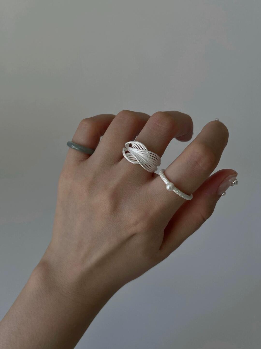 Textured Weave Ring, Open Band Adjustable Ring, 925 Sterling Silver with Matte Finish - Image 9