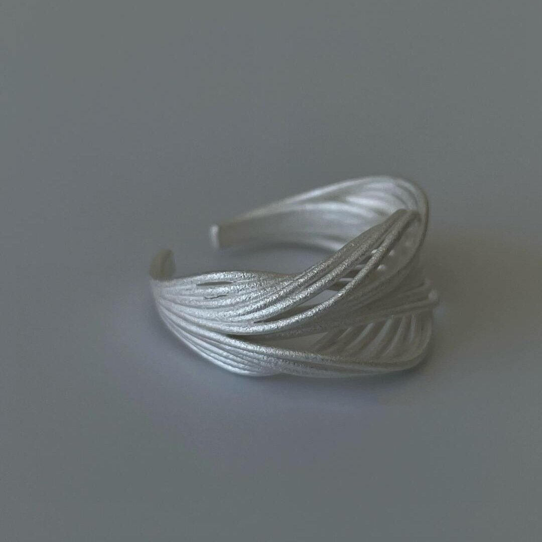 Textured Weave Ring, Open Band Adjustable Ring, 925 Sterling Silver with Matte Finish - Image 11