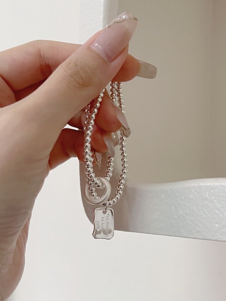 The Self-Love Affirmation Bracelet - "You Deserve to be Loved" Engraved onSterling Silver Bead Chain with Stretch Fit | Minimalist Dainty Stacking Jewelry - Image 3