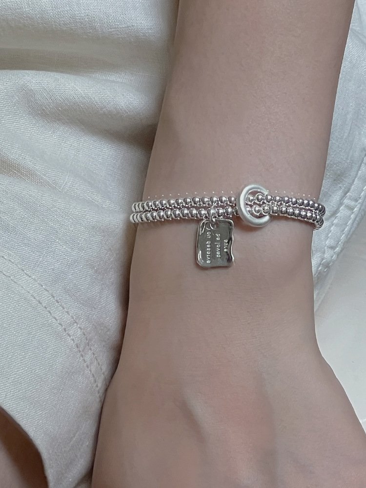 The Self-Love Affirmation Bracelet - "You Deserve to be Loved" Engraved onSterling Silver Bead Chain with Stretch Fit | Minimalist Dainty Stacking Jewelry